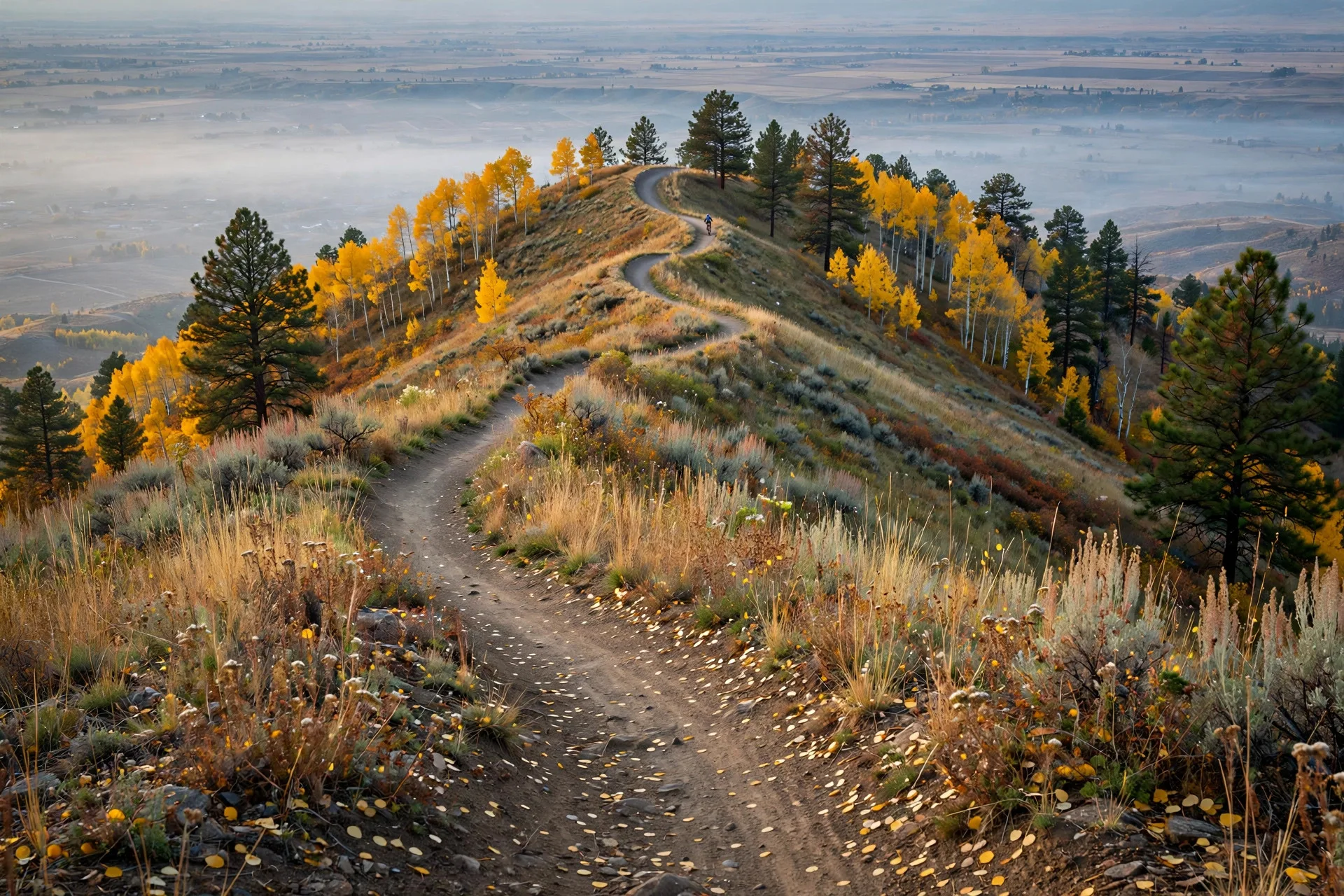 Trail winding along a golden foothill ridgeline